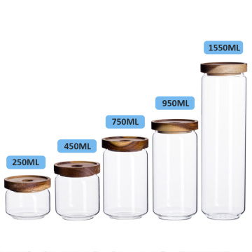 Wholesale wide mouth 500g glass bee honey storage jar with wooden cover